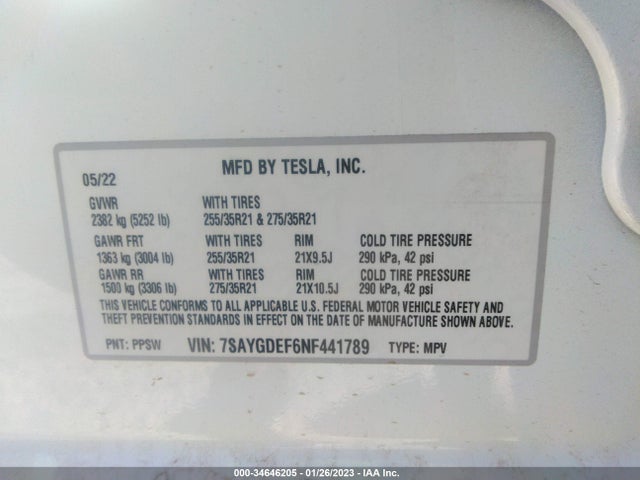 Tesla Model Y Performance 2022 7SAYGDEF6NF441789 Image 9