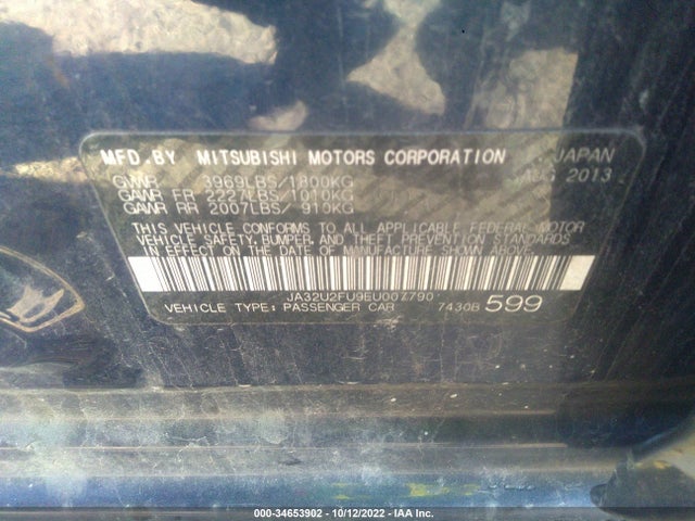 JA32U2FU9EU007790 Mitsubishi LANCER ES