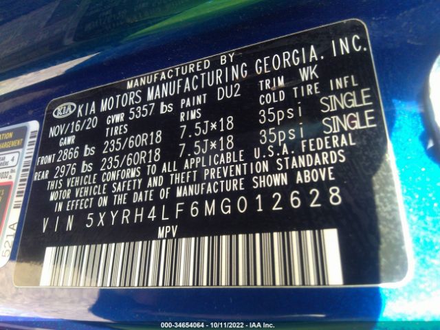 5XYRH4LF6MG012628 KIA SORENTO EX
