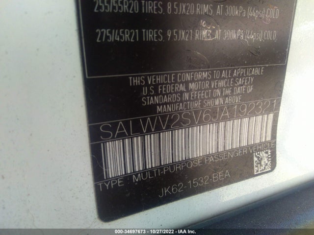 2018 Land Rover Range Rover Sport, VIN: SALWV2SV6JA192321