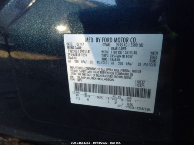 2LMPJ6JRXHBL46935 Lincoln Mkx Premiere