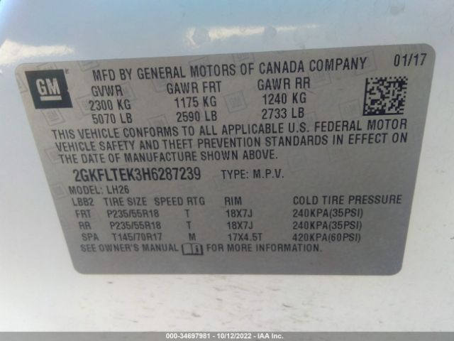2GKFLTEK3H6287239 GMC Terrain Sle