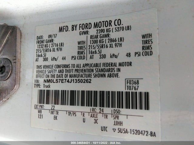2018 Ford Transit Connect, VIN: NM0LS7E74J1350262