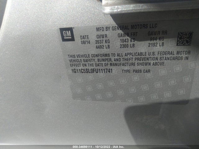 1G11C5SL0FU111741 Chevrolet Malibu