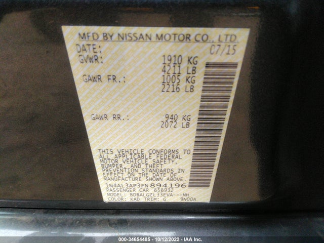 2015 Nissan Altima, VIN: 1N4AL3AP3FN894196