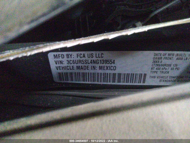 2022 RAM 2500 LIMITED VIN: 3C6UR5SL4NG139554