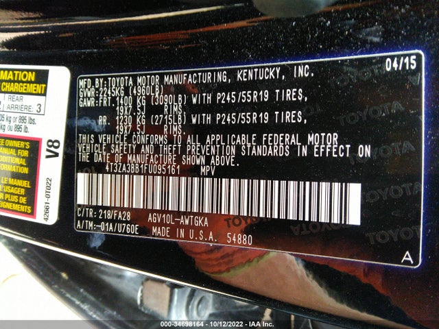 2015 Toyota Venza, VIN: 4T3ZA3BB1FU095161