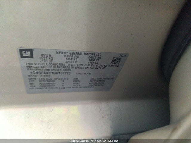 2016 Chevrolet Tahoe, VIN: 1GNSCAKC1GR167770