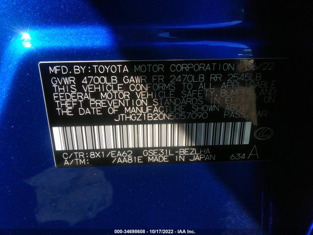 2022 Lexus IS, VIN: JTHGZ1B20N5057090