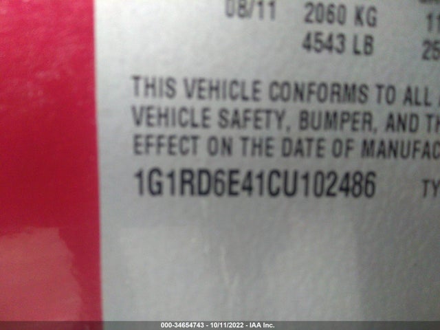 2012 CHEVROLET VOLT VIN: 1G1RD6E41CU102486