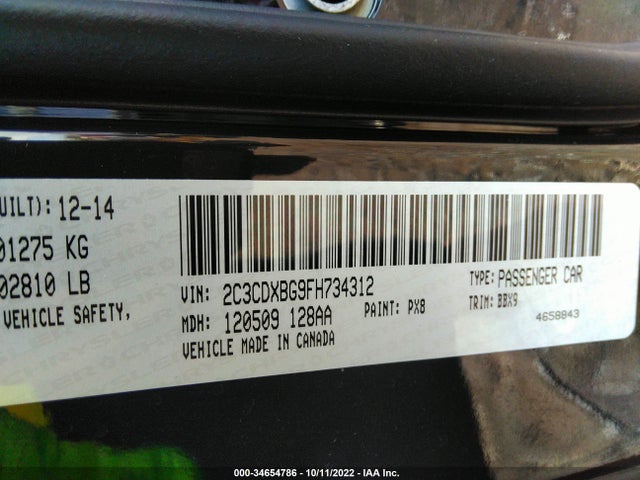 2015 DODGE CHARGER SE VIN: 2C3CDXBG9FH734312