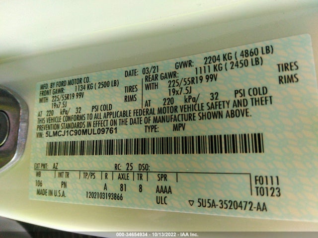 2021 Lincoln Corsair, VIN: 5LMCJ1C90MUL09761