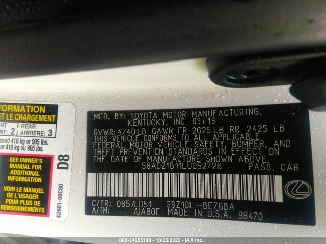 2020 Lexus ES, VIN: 58ADZ1B11LU052726