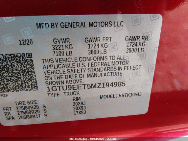 1GTU9EET5MZ194985 GMC Sierra 1500 At4