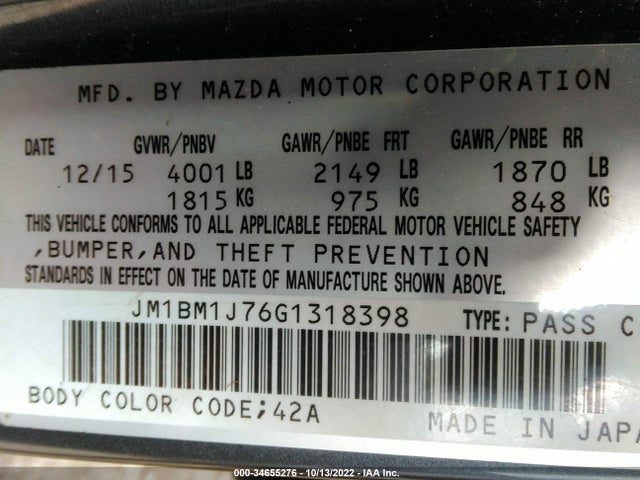 2016 Mazda 3, VIN: JM1BM1J76G1318398