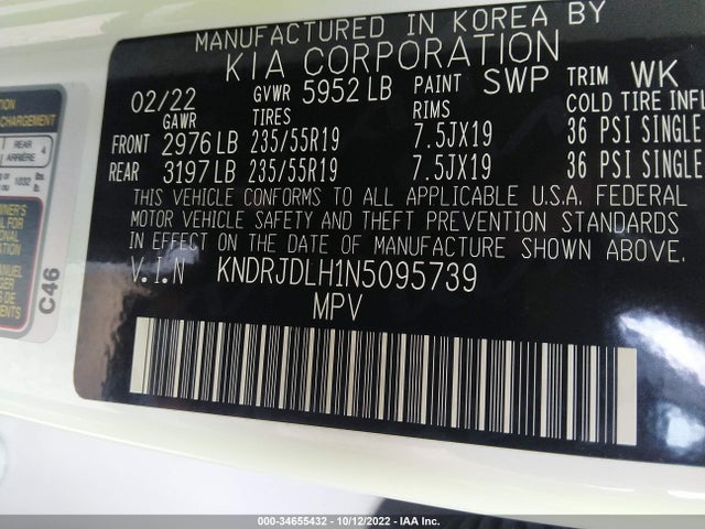 2022 Kia Sorento, VIN: KNDRJDLH1N5095739