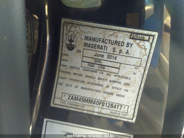 2015 Maserati Granturismo, VIN: ZAM45MMA0F0128417