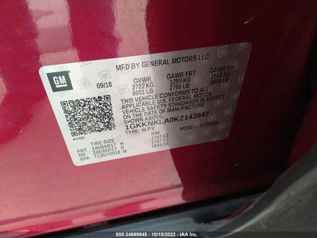 2019 GMC Acadia, VIN: 1GKKNKLA0KZ143947