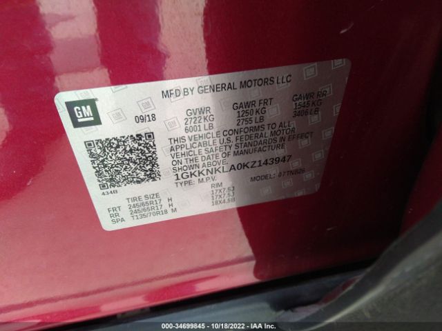 1GKKNKLA0KZ143947 GMC ACADIA SLE