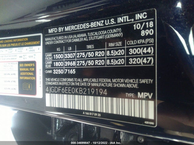 2019 Mercedes-Benz GLS-Class, VIN: 4JGDF6EE0KB219194