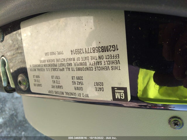2007 PONTIAC SOLSTICE VIN: 1G2MB35B77Y126914