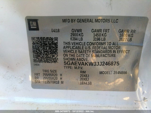 2018 Buick Enclave, VIN: 5GAEVAKW3JJ246875