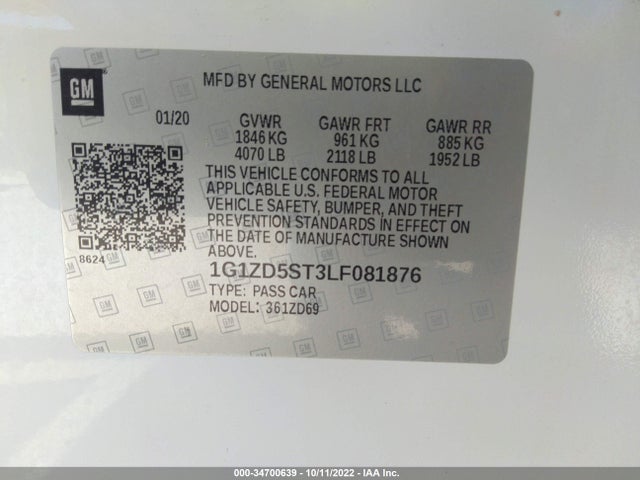 1G1ZD5ST3LF081876 Chevrolet lfv - direct injection, variable valve timing, gen 1
