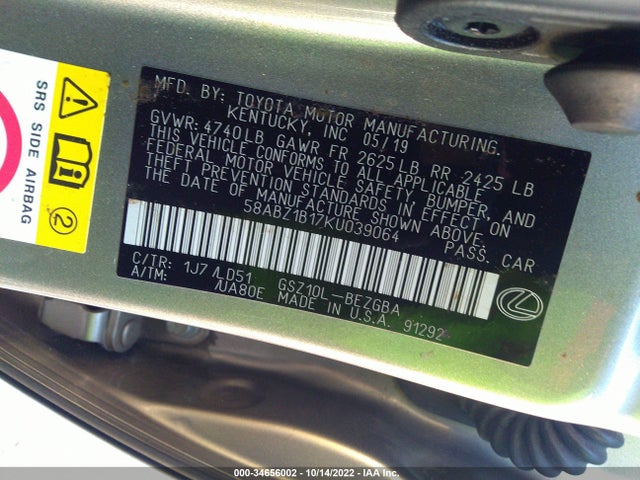 2019 Lexus ES, VIN: 58ABZ1B17KU039064