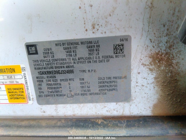 GMC ACADIA SLE 2016 1GKKRNED9GJ324886 Image 9