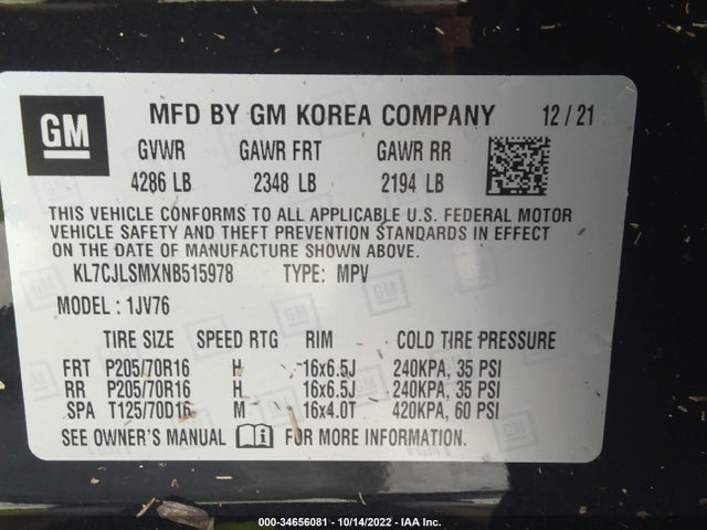 2022 Chevrolet Trax, VIN: KL7CJLSMXNB515978