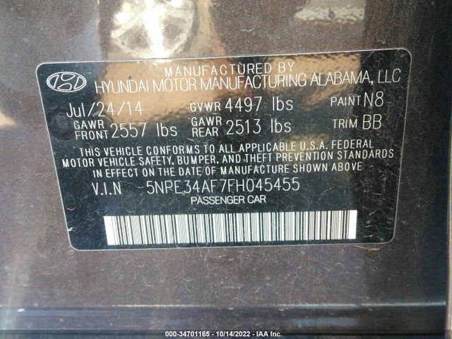Hyundai Sonata 2.4l Sport 2015 5NPE34AF7FH045455 Image 10