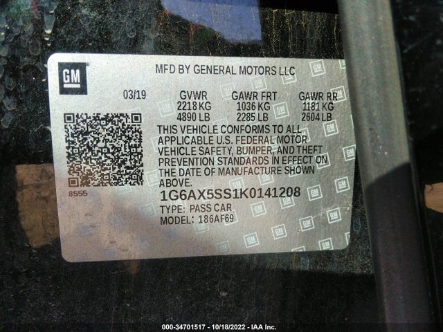 2019 Cadillac CTS, VIN: 1G6AX5SS1K0141208