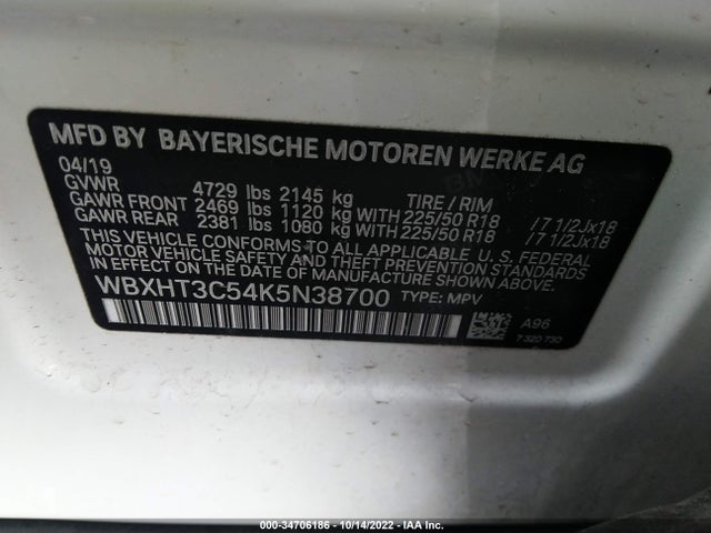 2019 BMW X1, VIN: WBXHT3C54K5N38700