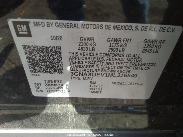 Chevrolet EQUINOX LT 2021 3GNAXUEV1ML316549 Image 10