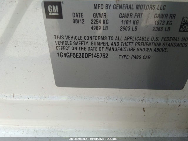2013 BUICK LACROSSE PREMIUM 1 VIN: 1G4GF5E30DF145762
