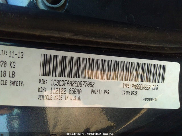 2014 DODGE DART SE VIN: 1C3CDFAA2ED677082