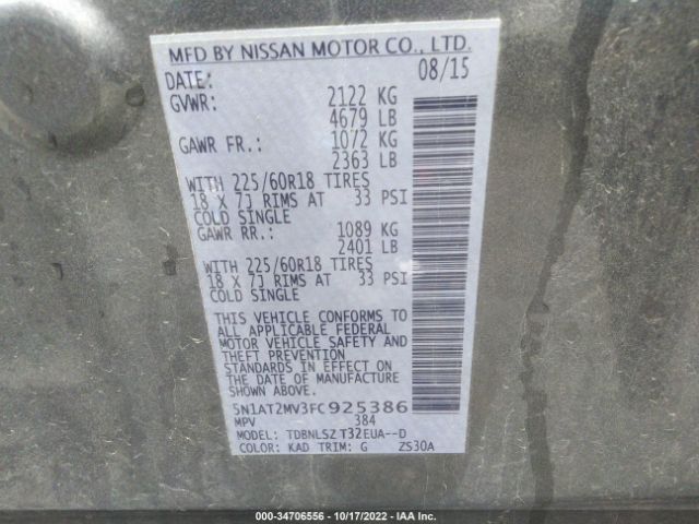 5N1AT2MV3FC925386 Nissan Rogue Sl