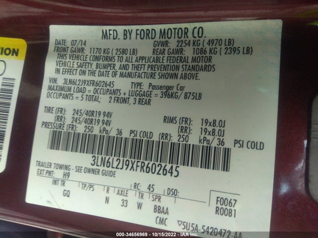 Lincoln MKZ 2015 3LN6L2J9XFR602645 Image 10