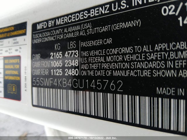 2016 Mercedes-Benz C-Class, VIN: 55SWF4KB4GU145762
