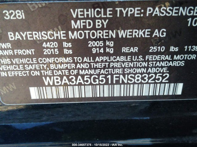 BMW 3 Series 328i 2015 WBA3A5G51FNS83252 Image 9