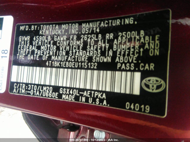 2014 Toyota Avalon, VIN: 4T1BK1EB0EU115132