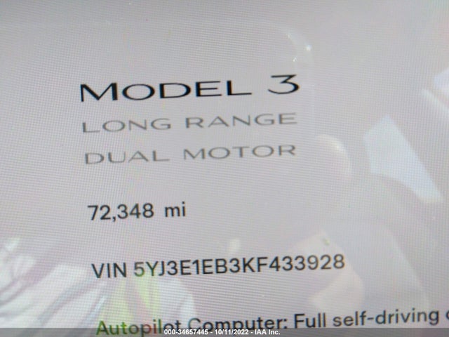 Tesla Model 3 Long Range/performance 2019 5YJ3E1EB3KF433928 Image 7