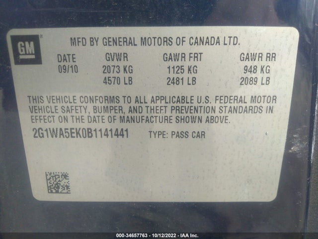 Chevrolet Impala Ls Retail 2011 2G1WA5EK0B1141441 Image 10