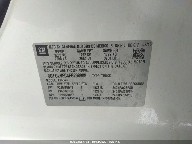 GMC Sierra 1500 Slt 2015 3GTU2VEC4FG298908 Image 6
