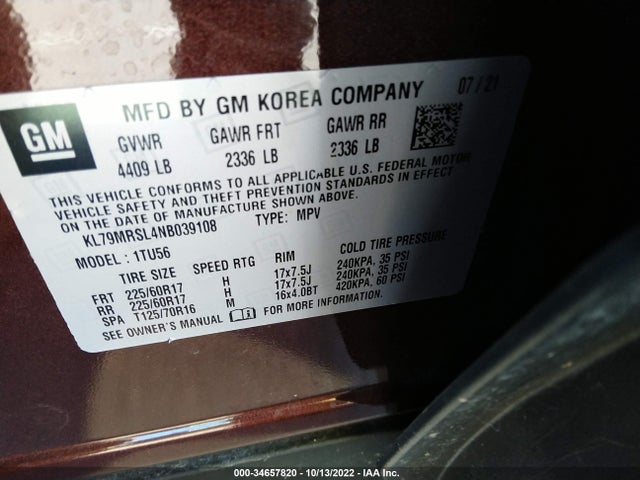 Chevrolet Trailblazer Lt 2022 KL79MRSL4NB039108 Image 9