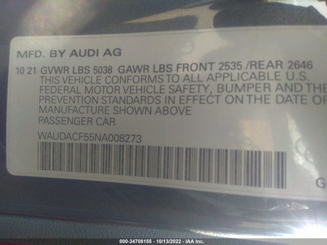 2022 Audi A5, VIN: WAUDACF55NA008273
