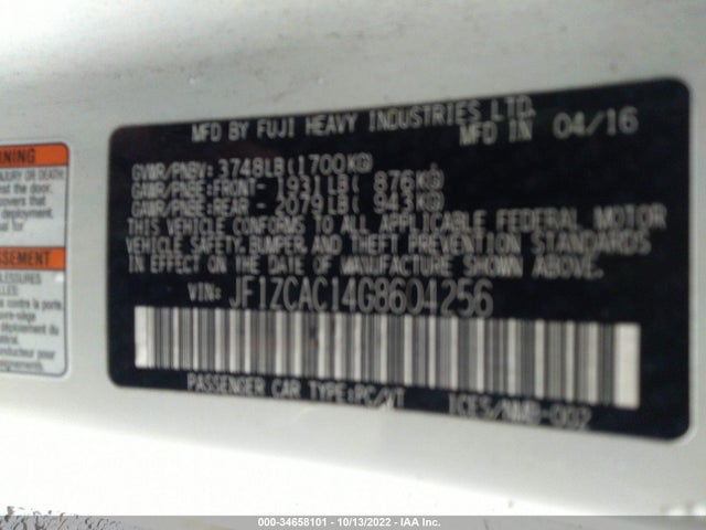 2016 Subaru BRZ, VIN: JF1ZCAC14G8604256