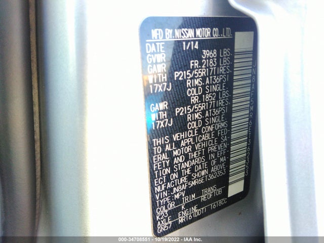2014 NISSAN JUKE SV VIN: JN8AF5MR6ET362353