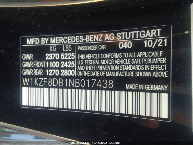 2022 Mercedes-Benz E-Class, VIN: W1KZF8DB1NB017438