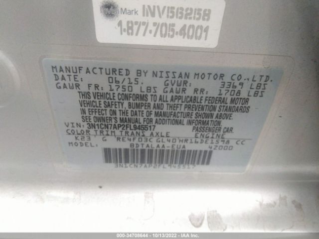 3N1CN7AP2FL945517 Nissan VERSA S
